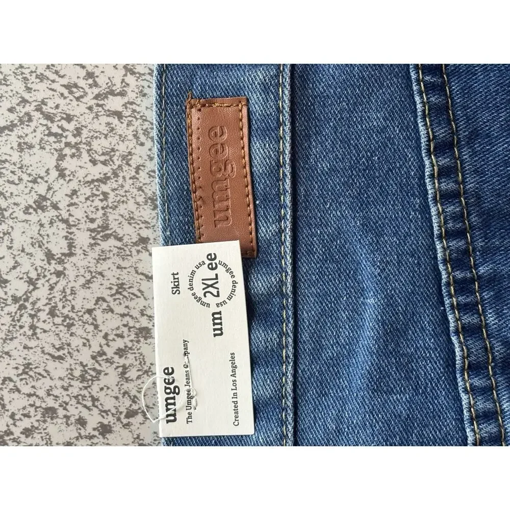 Women's Plus Umgee Modest Western Blue Denim Jean Skirt Frayed Hem NWT 2XL